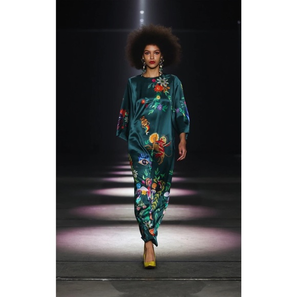 Alemais Agatha Printed Graphic Maxi Midi Slit Belted Dark Green Dress size US 6 - Picture 2 of 15